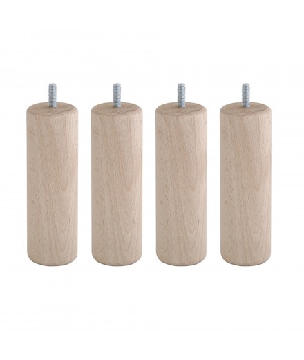 Lot de 4 pieds bois cylindrique, haut. 15, Made In France