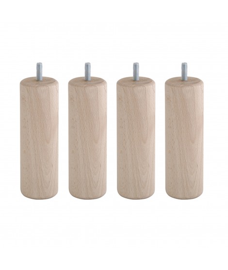 Lot de 4 pieds bois cylindrique, haut. 15, Made In France